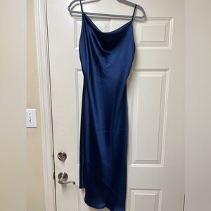 Petal & Pup - navy blue asymmetrical cowl neck midi dress